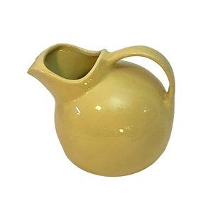 Vintage Chefsware Ball Pale Yellow Milk Pitcher Rounded Ice Guard Circular Spout